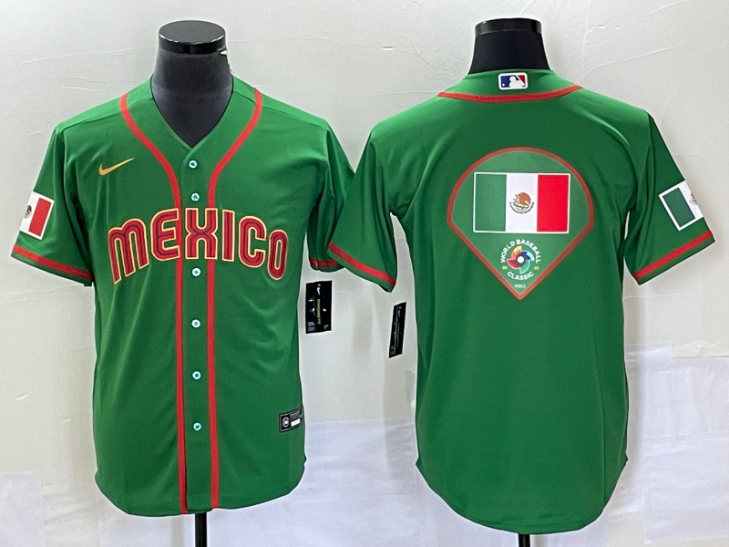 Men's Mexico Baseball 2023 Green World Baseball Classic Team Big Logo Stitched Jersey Men's Mexico Baseball 2023 Green World Baseball Classic Team Big Logo Stitched Jersey